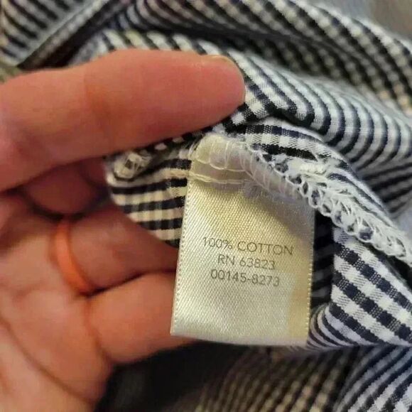 CJ Banks Women's Navy & White Mini Gingham Cotton Cowl Drawstring Neck & Drawstr - Picture 11 of 11